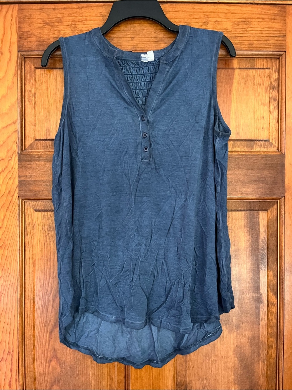 Cable & Gauge Navy Sleeveless Henley Tank with Button Placket